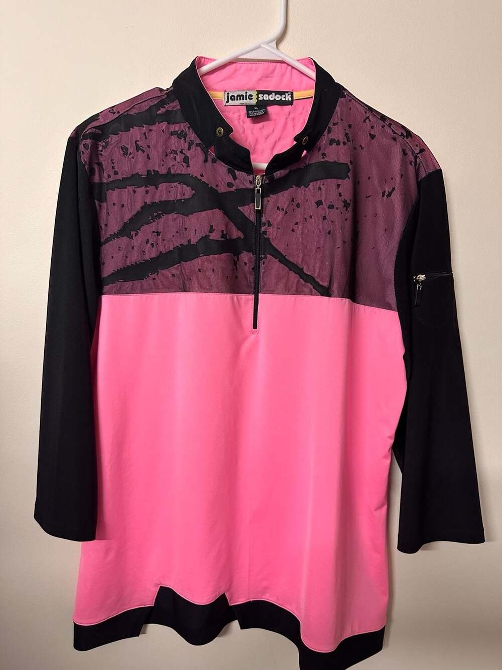Jamie Sadock Pink and Black 1/4 Zip Golf Shirt Top Size XL